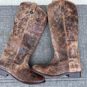 Frye Melissa Button crackle distressed tall leather riding boots